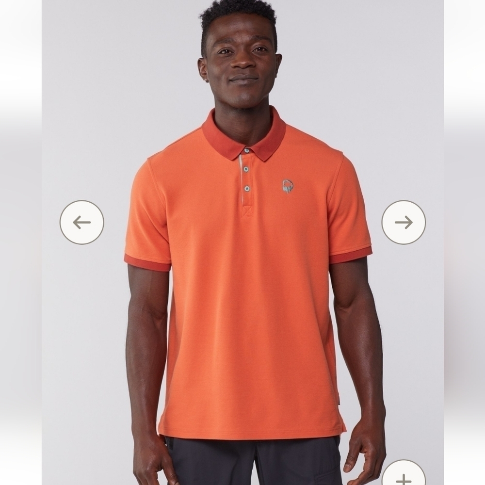 REI Co-Op x Outdoor Afro Polo Shirt Men L Orange Green Pique Cotton Blend S/S